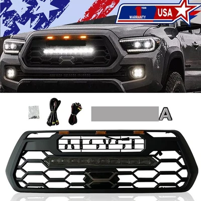 Front Grille For 2016 - 2023 Tacoma Black Grill W/Sensor Cover & Light Bar Foto 1 de 4