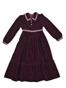 VINTAGE 70er JAHRE MÄDCHEN PRAIRIE GUNNE? Stil KLEID GRÖSSE 9/10 Burgunderrot BESTICKT - Bild 1 von 17