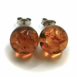 Pendientes de Oro Amarillo O Blanco, 18K, A Lobo, Esfera Ámbar, Diámetro 12.5MM - Imagen 1 de 10