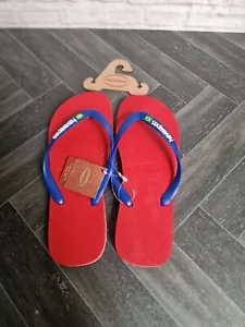 Havaianas Hombres Brasil Logo Rubí Rojo Rubí 39/40 Reino Unido 5.5/6.5 Nuevo En Caja #M23 - Imagen 1 de 4