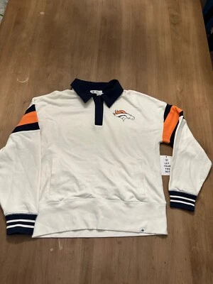 NUEVO 47 Denver Broncos Rugby Polo Mujer S Fútbol NFL Colorblock Rayas Foto 1 de 4