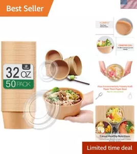 50 Pcs 32 Oz Disposable Kraft Paper Bowls with Lids - Eco-Friendly Meal Servings - Picture 1 of 8