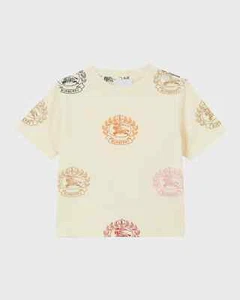Burberry Printed Sidney T-Shirt Girls' 8Y Pale Cream Multi Crew Neck Pullover - Picture 1 of 16