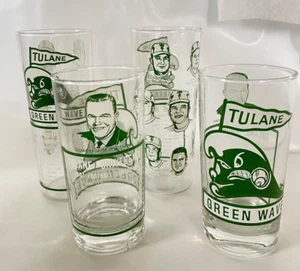 (4)Tulane University 1967 Green Wave Vintage Glass Football Schedule Jim Pittman - Picture 1 of 11