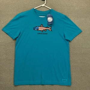 NEW Life is Good Shirt Mens Medium Blue Flag Short Sleeve NWT T Shirt - Picture 1 of 13