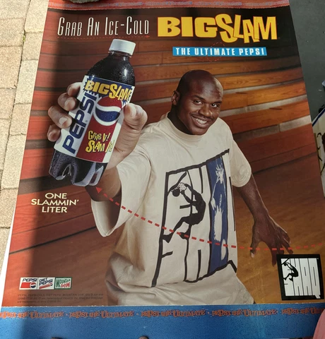 Rare Shaquille O’Neal Double Sided Vinyl Poster 23”x 30.5” Pepsi Big Slam Shaq Cover