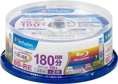 Verbatim Blu-Ray Discs 25GB 20 BD-RE Rewritable 2x Spindle Case VBE130NP20SV1 - Image 1 of 4