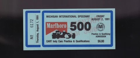 1991 Michigan Speedway-Qualifying Ticket-MEARS WINS POLE-MARLBORO 500-INDY-MIS Cover
