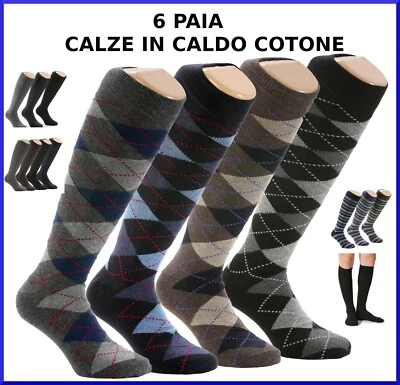 Calze da uomo in caldo cotone lunghe 6 PAIA colorate calzini gambaletti - Immagine 1 di 4
