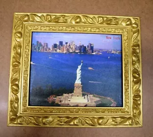 NUEVA YORK ESTATUA LIBERTAD ISLA SELLIS PAISAJE MARINO RECUERDO 10" LIENZO IMPRESIÓN ENMARCADO - Imagen 1 de 1