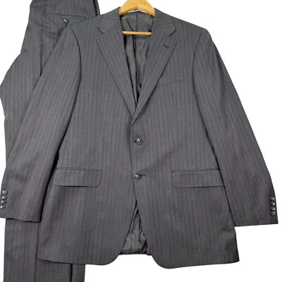 Hickey Freeman 2 Piece Suit Men 40L 34x31 Gray Striped Notch Lapel Double Vented - Image 1 of 4