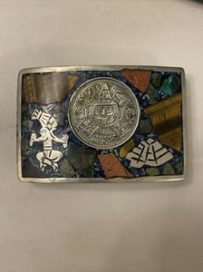 Mexico 925 Sterling & Gemstone Belt Buckle - Picture 1 of 5