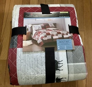 Cuddl Duds King Heavyweight Flannel Patchwork Red Quilt Lodge Rustic Cabin - Picture 1 of 7