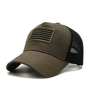 Army Green/Black American Flag Hat - Tactical Snap Back Trucker Baseball Cap - Picture 1 of 2