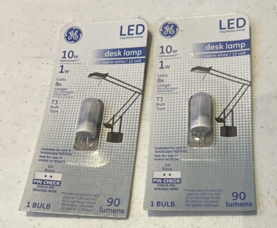 [2 Pack]GE LED Desk Lamp Bulb 1 Watt 10W Replacement T3 G4 Base 90 Lumens - Image 1 of 2