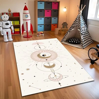 White Gold Rug Sun and Moon Carpet Space Theme Yoga Mat Meditation Boho Decor - Image 1 of 3