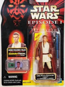 Star Wars Obi Wan Kenobi W/ Lightsaber & Handle + Commtech Chip 1999 Hasbro - Picture 1 of 9