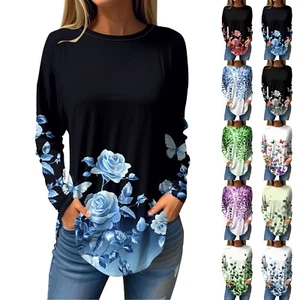 Tee Shirts Casual Fall Long Sleeve Fashion Pullover Top for Women Printed Top - Picture 1 of 42