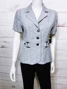 Perceptions Petite Womens Blazer Size 8P Gray Buttons Shoulder Pads Short Sleeve - Picture 1 of 10