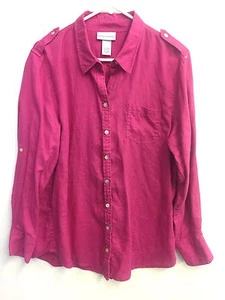 Soft Surroundings 23930 Large L Luxurious Linen Top Blouse Button Pink Shirt - Picture 1 of 4