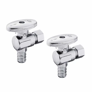 2 PCS 1/4 Turn Angle Stop Valve 3/8" OD Compression X 1/2" PEX Chrome Plated - Picture 1 of 2