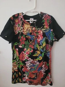 Ed Hardy Kids Black T shirt Multicolor Size Large - Picture 1 of 7
