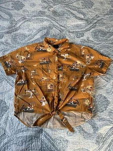 Disney Princess & the Frog Tie Front  Blouse Mustard Yellow Button Front Size M - Picture 1 of 9