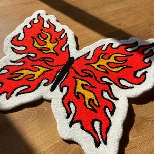 Red Butterfly Hand Tufted Wool Handmade Area Rug Carpet for Home Living Room - Picture 1 of 6