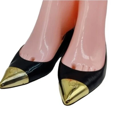 Michael Kors Negro Charol Plano Dorado Punta Puntera Talla 5 Foto 1 de 4