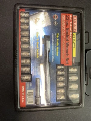 USA CRAFTSMAN EZ READ 3/8" DR SAE & METRIC 22 PC SOCKET SET 6 PT 945882  w/case - Image 1 of 4