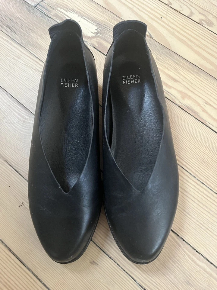 Женские черные кожаные туфли на плоской платформе Eileen Fisher Canoe 9,5 - Изображение 1 из 4