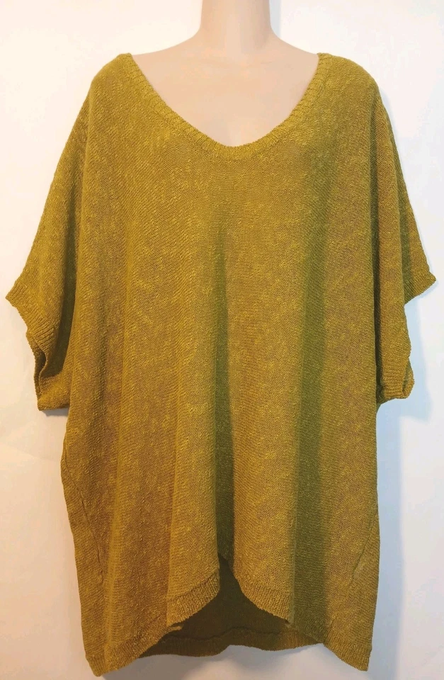 Eileen Fisher Woman Plus sz 3X oversized knit top linen cotton gold v-neck  A141 - Image 1 of 4
