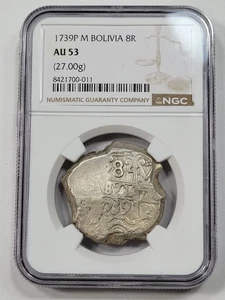 1739 Cob 8 Reales Potosi Bolivia NGC AU53 Certified Assayer M 27g Nice *M26 - Picture 1 of 5