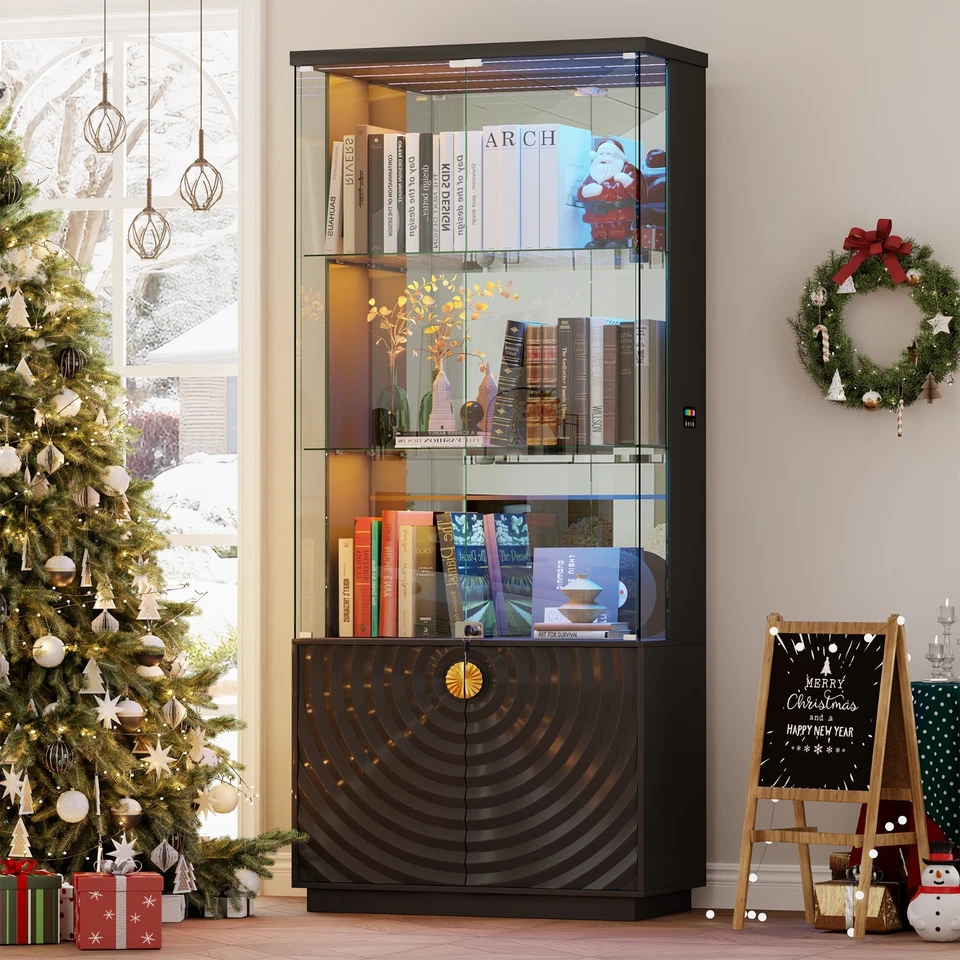 Vitrina de Cristal con Luces RGB, 71" de Alto Librería con Estantes y Cajones Foto 1 de 1