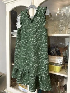 Janie and Jack Green Leaf Ruffle Trim Girls Dress Size 8 Soft Stretch Jacquard - Picture 1 of 7