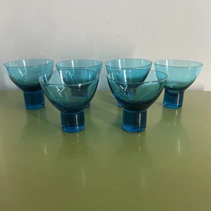 Set 6 MCM Mid-Century Scandinavian Turquoise Aqua Blue Cordial Shot Glasses 2oz - Picture 1 of 4
