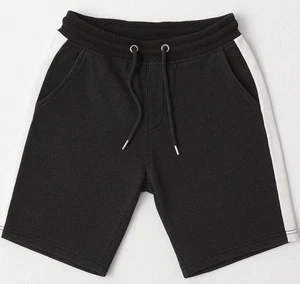 New Look Mens Black Tape Side Stripe Logo Shorts Size 26 - Picture 1 of 4