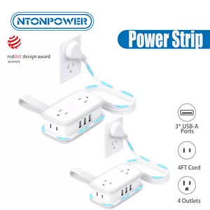 Tira de alimentación de viaje de 2 piezas 4 salidas y 3 USB con cable de extensión corto de 4 pies para crucero - Imagen 1 de 10