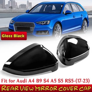 2X Shiny Black Door Side Mirror Cover Cap For Audi B9 A4 S4 A5 S5 w/ Side Assist - Picture 1 of 12