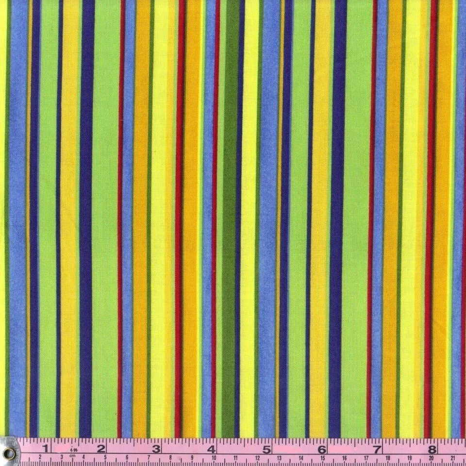 Yellow Green Blue Stripe 100% Cotton Quilt Fabric by 1/4 yard - Image 1 of 1