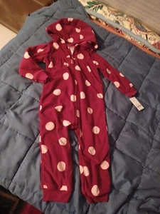 Carter's 24 Month maroon & pink polka dot Girls hooded footless Fleece pajamas - Picture 1 of 4
