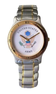 US Army Emblem mittlere Größe zweifarbig Gold und Edelstahl Gehäuse und Band - Bild 1 von 3
