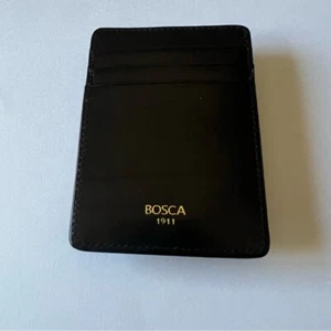 BOSCA BLACK LEATHER CARD CASE WITH MONEY CLIP EXCELLENT PRE-OWNED - Picture 1 of 9