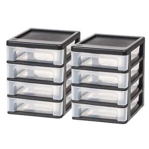 Small 4-Drawer Compact Desktop Organizer, Black-Clear, Set of 2 - Picture 1 of 5
