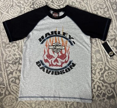 Harley-Davidson Flames Big Boy Size 8/10 Knit Sports Raglan Short Sleeve Tee NWT - Image 1 of 4