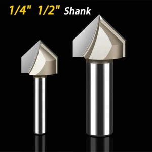 1/4 1/2 Shank V Groove Router Bit Carbide 90 Degree Woodworking Cutter Ø1/4-11/4 - Picture 1 of 23