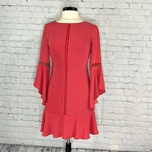 White House Black Market-Drama Flare Bell Sleeve Embroidered Ruffle Dress - Picture 1 of 11