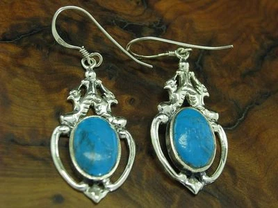 925 Sterling Silver Earrings With Turquoise Decorations/Earrings/Real / 5,8g - Image 1 of 3