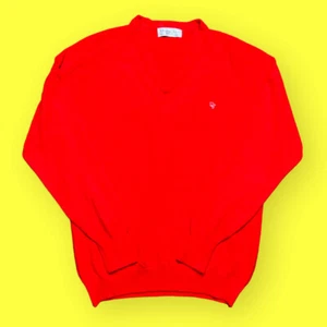 Vintage Christian Dior Sweater 1970s Men’s Large Orlon Acrylic Dupont Red 70s - Picture 1 of 5