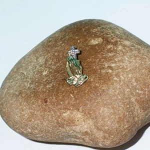 14CT Yellow, White Gold Prayer Hands with Cross Charm - Pendant, Rare - Picture 1 of 3